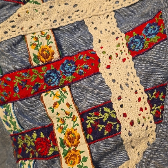 Vintage Blue Handmade Patchwork Buttondown Longsleeve Shirt - Picture 11 of 13